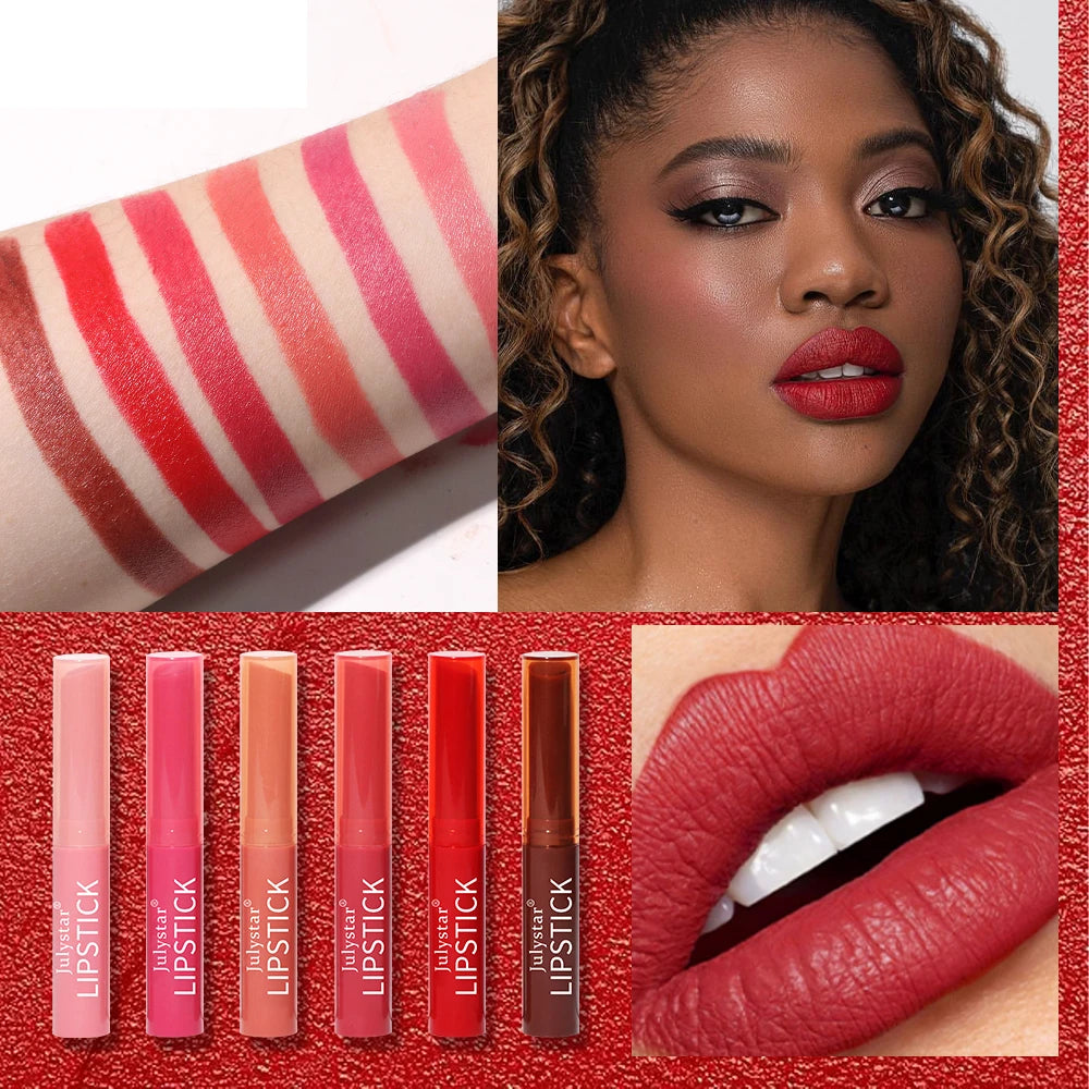 6 Colors Matte Lipstick Waterproof Velvet Nude Lip Stick Pencil Pen Sexy Red Brown Pigment