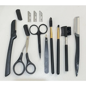 Black Eyebrow Trimming Scissors Stainless Steel Tweezers Eyebrow Scraping Eyebrow Comb Razor