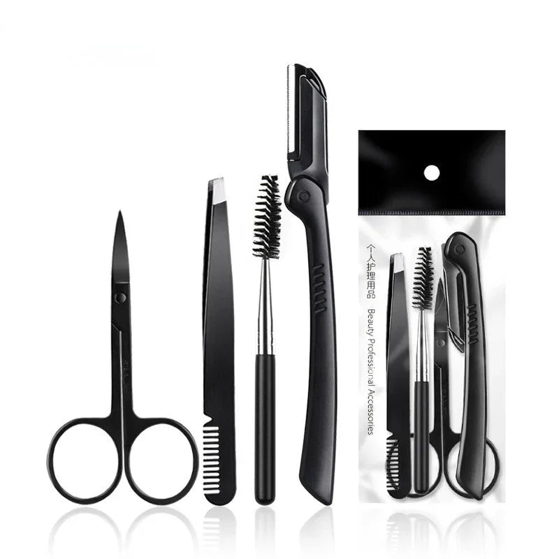 Black Eyebrow Trimming Scissors Stainless Steel Tweezers Eyebrow Scraping Eyebrow Comb Razor